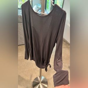 Prana grey Women’s long sleeve shirt with v-neck open back and side tie